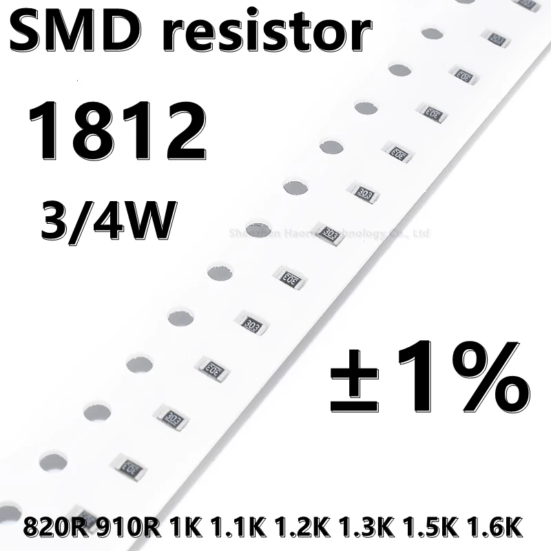 (20шт) 1812 SMD резистор 1% 820R 910R 1K 1.1K 1.2K 1.3K 1.5K 1.6K 3/4 Вт более высокого качества Изображение 0