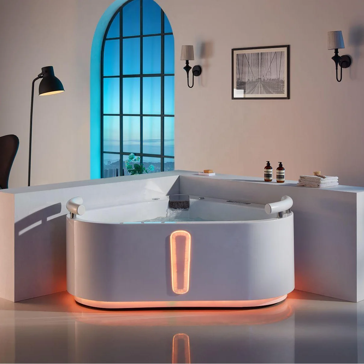 Акриловая белая переносная ванна для взрослых, угловая ванна на 2 персоны, комбинированные гидромассажные ванны, водовороты, воздушная ванна Изображение 1