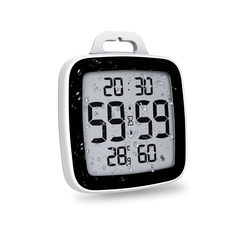 Водонепроницаемые цифровые часы для ванной комнаты с ЖК-экраном, измеритель температуры и влажности, обратный отсчет времени, откидные часы для душа с таймером на крючке Изображение 0