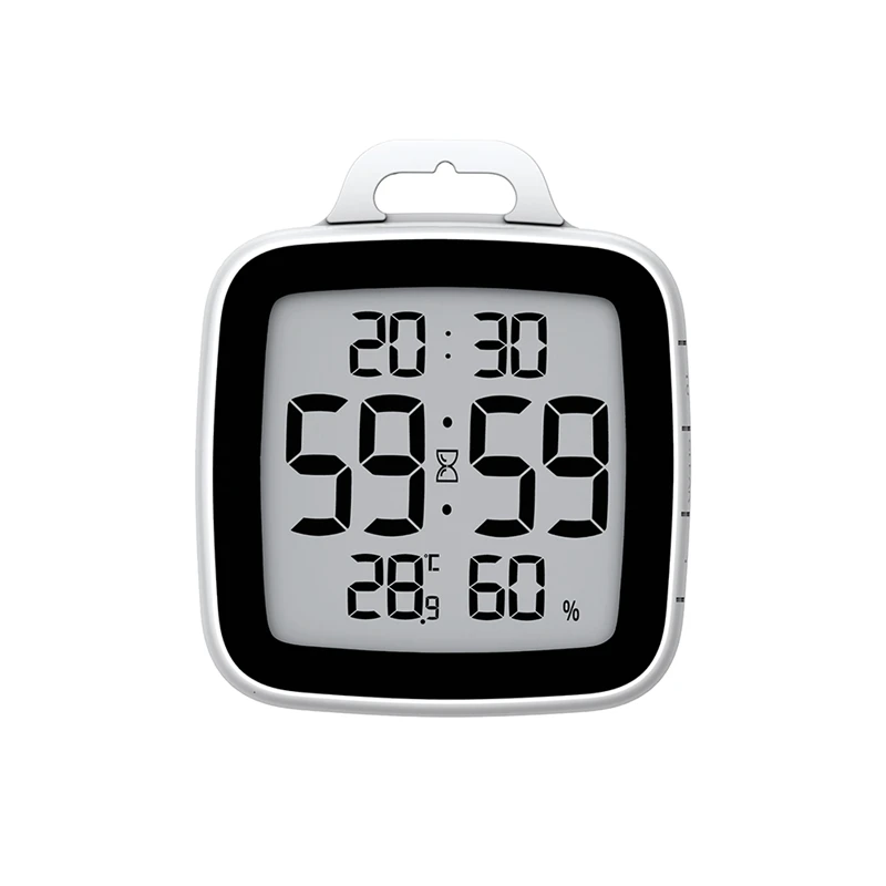 Водонепроницаемые цифровые часы для ванной комнаты с ЖК-экраном, измеритель температуры и влажности, обратный отсчет времени, откидные часы для душа с таймером на крючке Изображение 2
