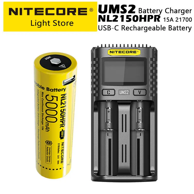 Зарядное устройство NITECORE UMS2, NL2150HPR 21700 Li-ion 15A 5000mAh С высоким расходом Неограниченной энергии 18 Втч С возможностью подзарядки через USB-C Изображение 0