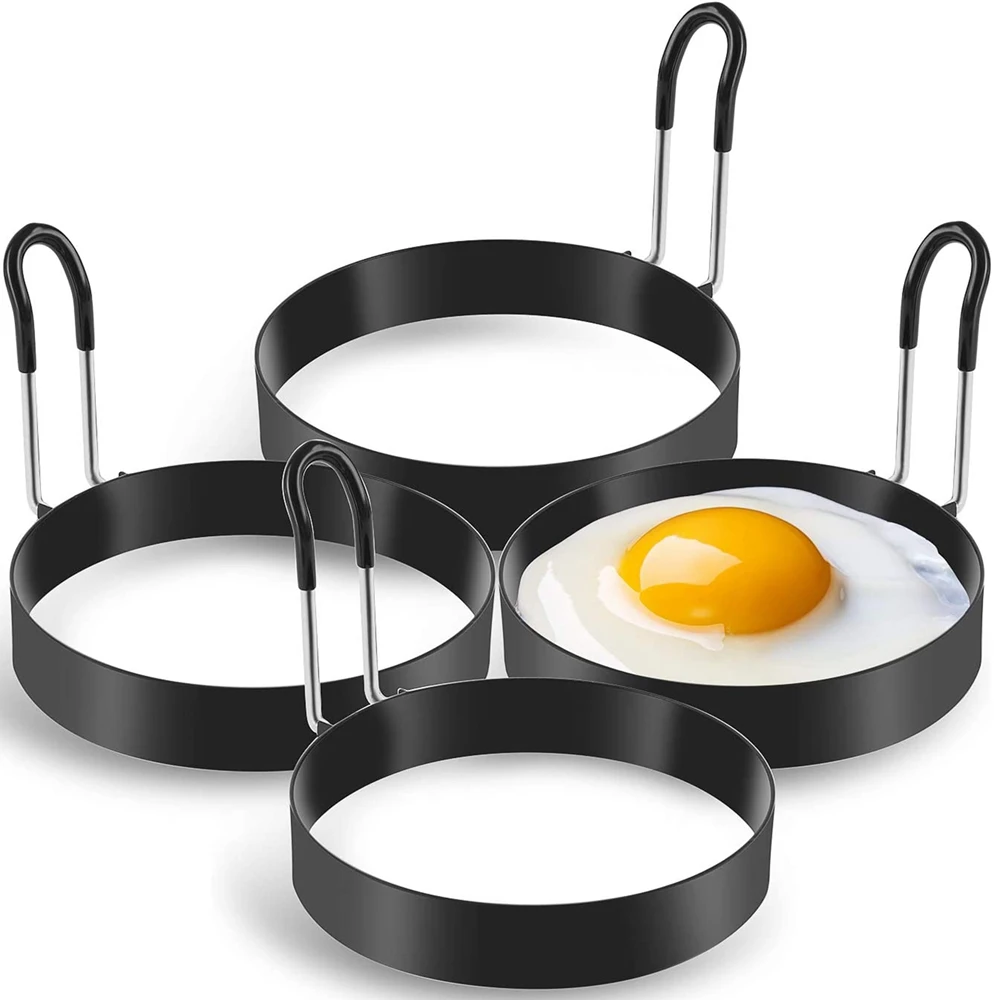 Кольца для яиц, 4 упаковки колец для приготовления яиц из нержавеющей стали, Форма для приготовления блинов для жарки яиц и омлета Изображение 0