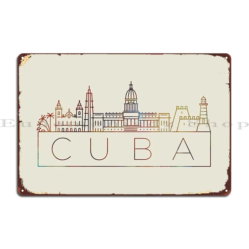 Куба Тонкая Линия Городские Металлические Вывески Декоративная Печать Дизайн Табличек Жестяная Вывеска Плакат Изображение 0