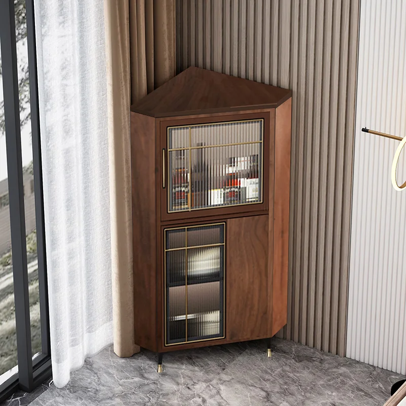 Легкий роскошный винный шкаф в итальянском стиле, Треугольный угловой шкаф из массива дерева, Стеклянный органайзер для хранения, шкаф для хранения Изображение 4