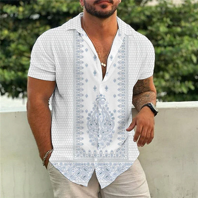 Летняя гавайская рубашка для отдыха и пляжа с коротким рукавом 2023, однобортная мужская рубашка Изображение 0