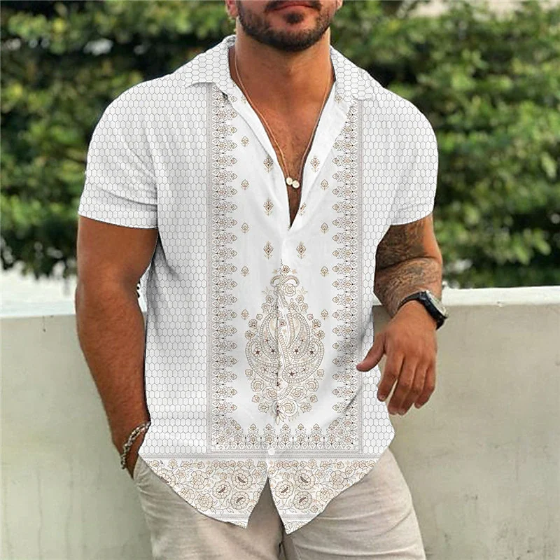 Летняя гавайская рубашка для отдыха и пляжа с коротким рукавом 2023, однобортная мужская рубашка Изображение 1