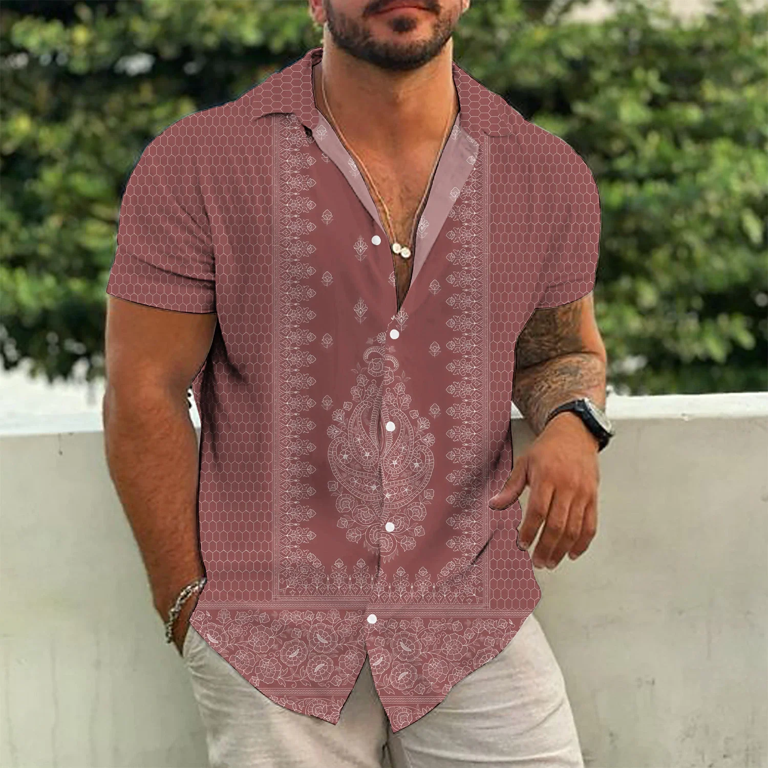 Летняя гавайская рубашка для отдыха и пляжа с коротким рукавом 2023, однобортная мужская рубашка Изображение 2