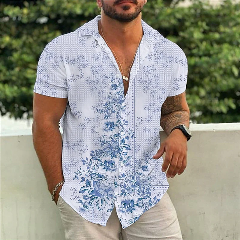 Летняя гавайская рубашка для отдыха и пляжа с коротким рукавом 2023, однобортная мужская рубашка Изображение 4