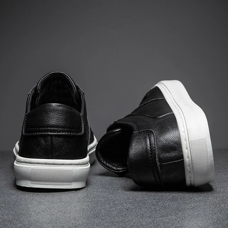 Мужская черно-белая обувь на шнуровке, модная обувь из натуральной кожи, Дышащие Удобные Повседневные уличные кроссовки Tenis Masculino Изображение 3
