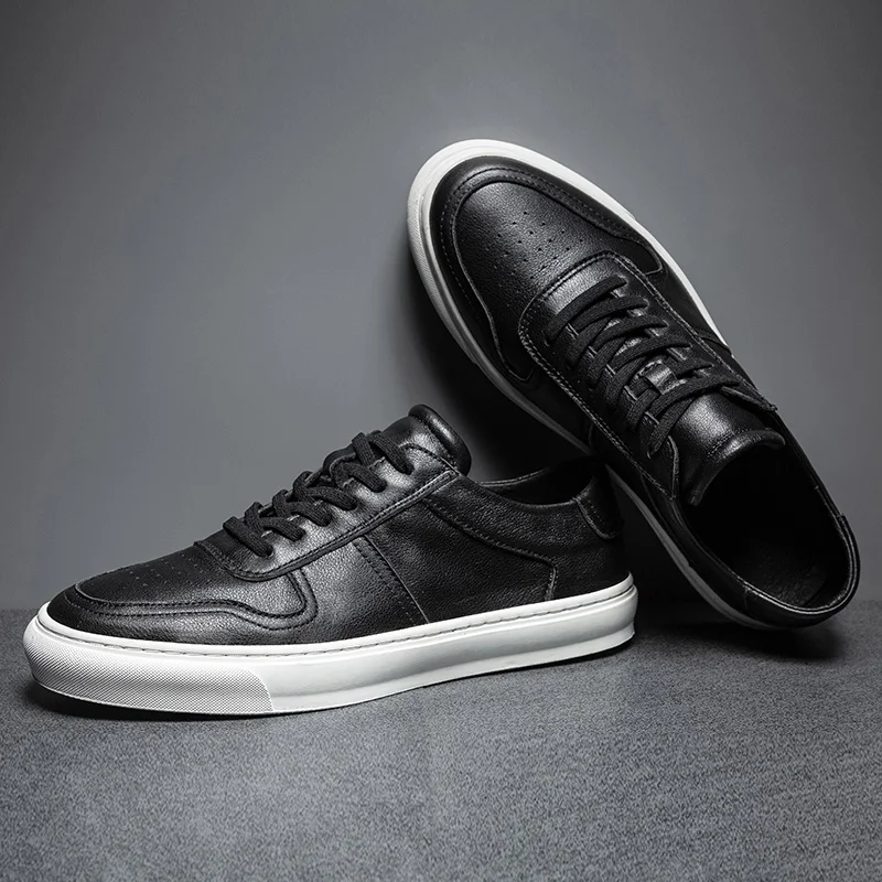 Мужская черно-белая обувь на шнуровке, модная обувь из натуральной кожи, Дышащие Удобные Повседневные уличные кроссовки Tenis Masculino Изображение 4