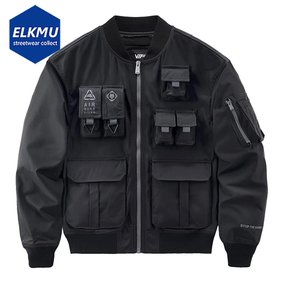Мужские куртки-бомберы Ma1, уличная куртка Techwear, куртка с множеством карманов, негабаритная черная университетская бейсбольная куртка, куртки в стиле хип-хоп в стиле милитари Изображение 0