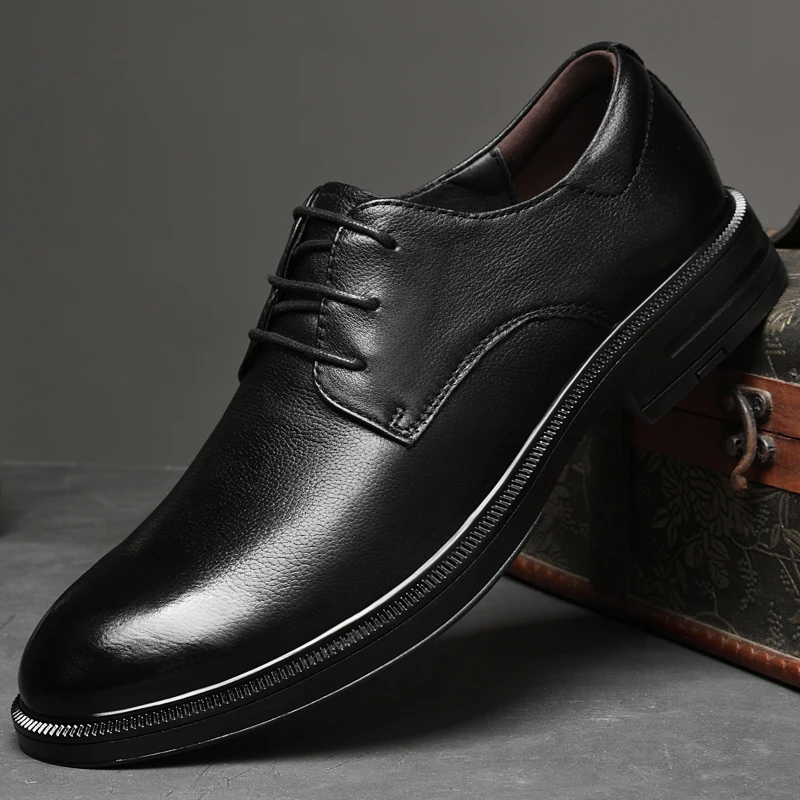 мужские оксфорды, роскошные деловые Элегантные мужские кожаные туфли на шнуровке, Дышащая резина, Официальная модная обувь в британском стиле для мужчин Изображение 0