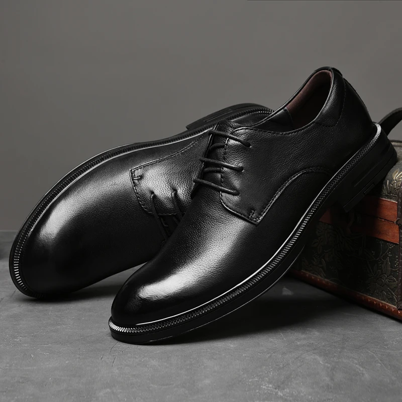 мужские оксфорды, роскошные деловые Элегантные мужские кожаные туфли на шнуровке, Дышащая резина, Официальная модная обувь в британском стиле для мужчин Изображение 1