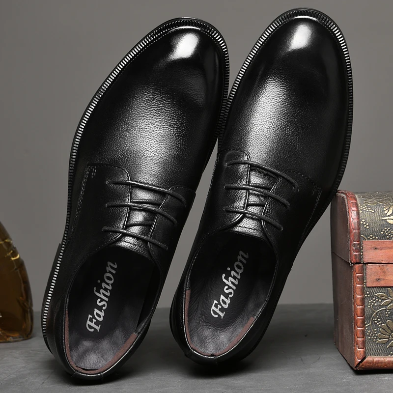 мужские оксфорды, роскошные деловые Элегантные мужские кожаные туфли на шнуровке, Дышащая резина, Официальная модная обувь в британском стиле для мужчин Изображение 2
