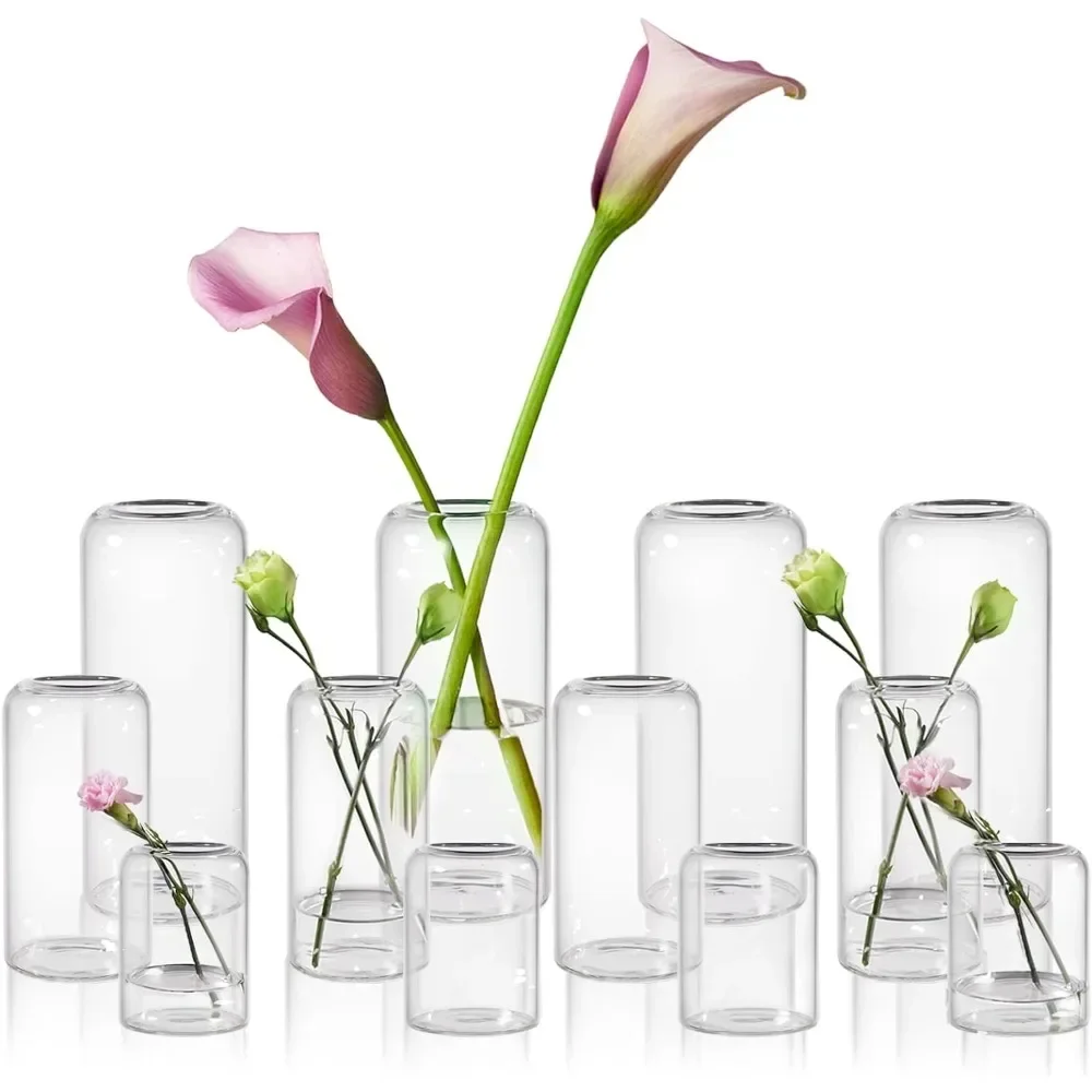 Набор стеклянных ваз для бутонов из 12 Прозрачных Маленьких Вазочек для бутонов Оптом для Цветов. Современная Ваза Из Цилиндрического Стекла Ручной Выдувки Изображение 0