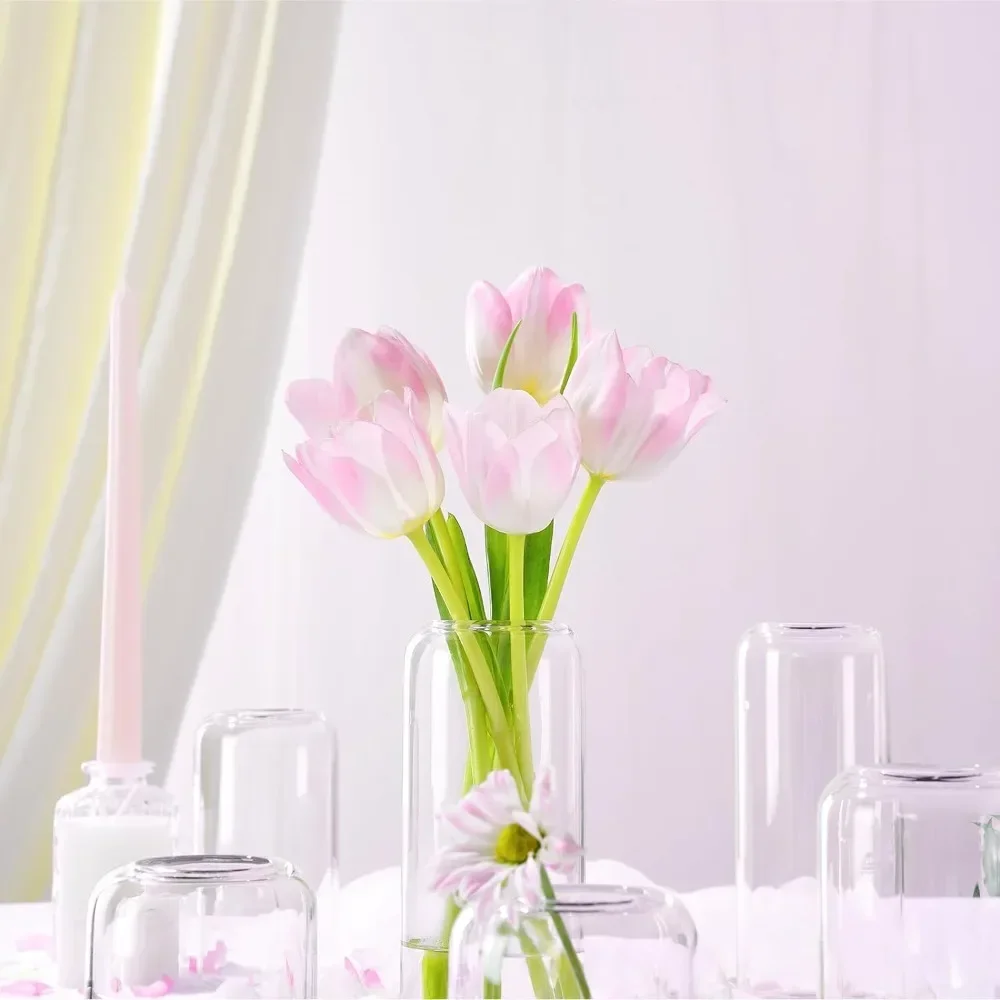 Набор стеклянных ваз для бутонов из 12 Прозрачных Маленьких Вазочек для бутонов Оптом для Цветов. Современная Ваза Из Цилиндрического Стекла Ручной Выдувки Изображение 1