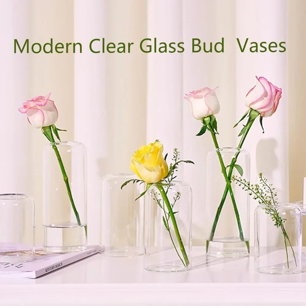 Набор стеклянных ваз для бутонов из 12 Прозрачных Маленьких Вазочек для бутонов Оптом для Цветов. Современная Ваза Из Цилиндрического Стекла Ручной Выдувки Изображение 5