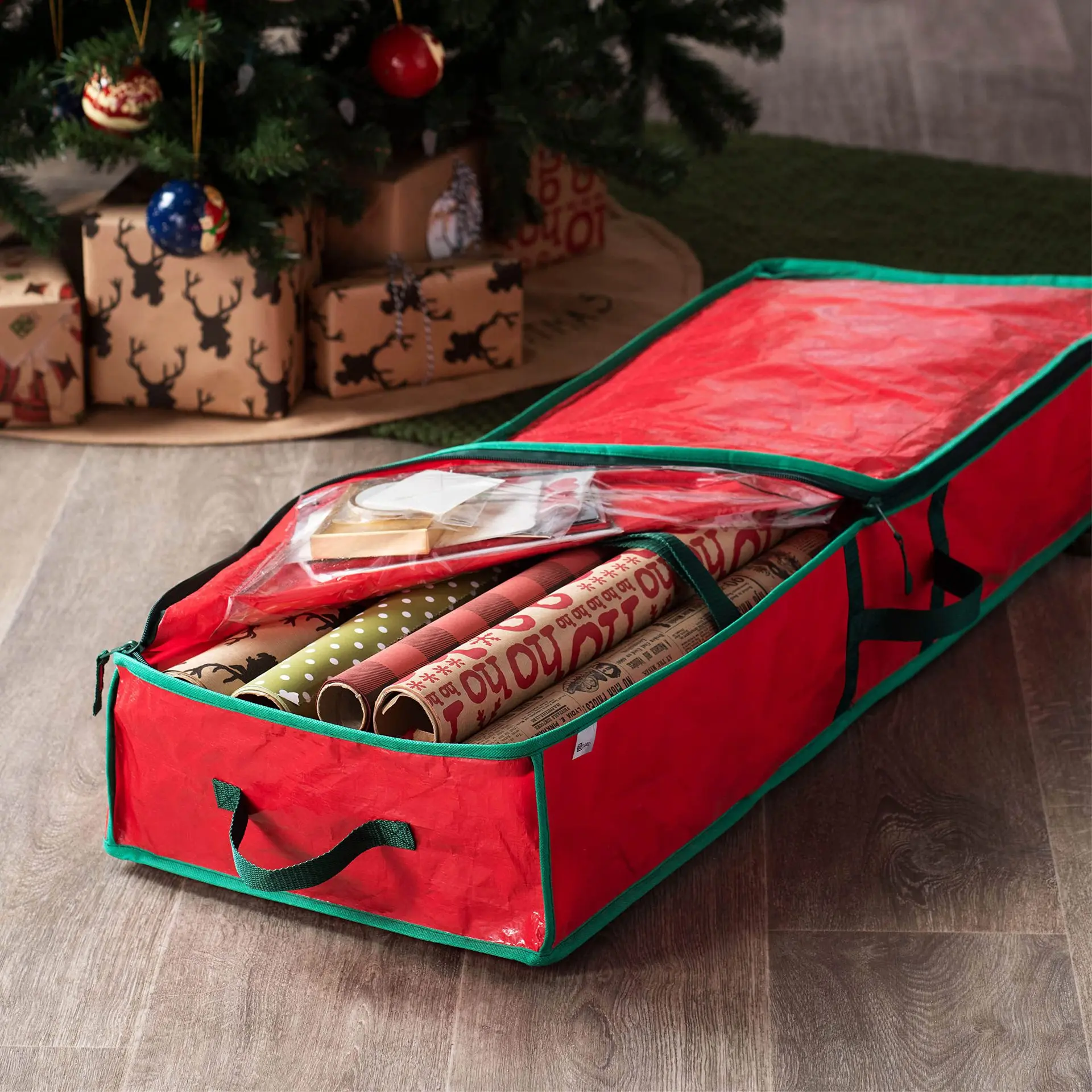 Пакеты для хранения оберточной бумаги для Рождественских подарков, органайзер для подарочной упаковки, органайзер для хранения, Подвесная сумка для хранения упаковки Изображение 1