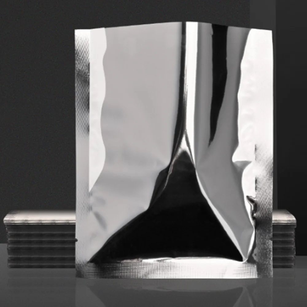 пластиковые пакеты из серебристой алюминиевой фольги размером 100шт 18x26 см, мешочек с порошком из майлара с открытым верхом, термосвариваемый пакет для пищевых продуктов с защитой от запаха Изображение 0