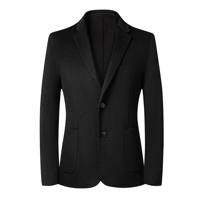 Шерстяной деловой приталенный блейзер, мужской однотонный свободный повседневный официальный полушерстяной пиджак, мужское простое элегантное теплое пальто, осень Изображение 1