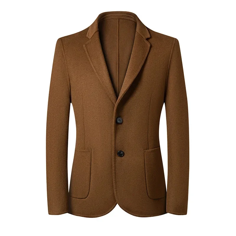 Шерстяной деловой приталенный блейзер, мужской однотонный свободный повседневный официальный полушерстяной пиджак, мужское простое элегантное теплое пальто, осень Изображение 2