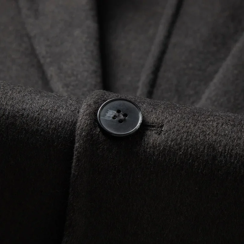 Шерстяной деловой приталенный блейзер, мужской однотонный свободный повседневный официальный полушерстяной пиджак, мужское простое элегантное теплое пальто, осень Изображение 3