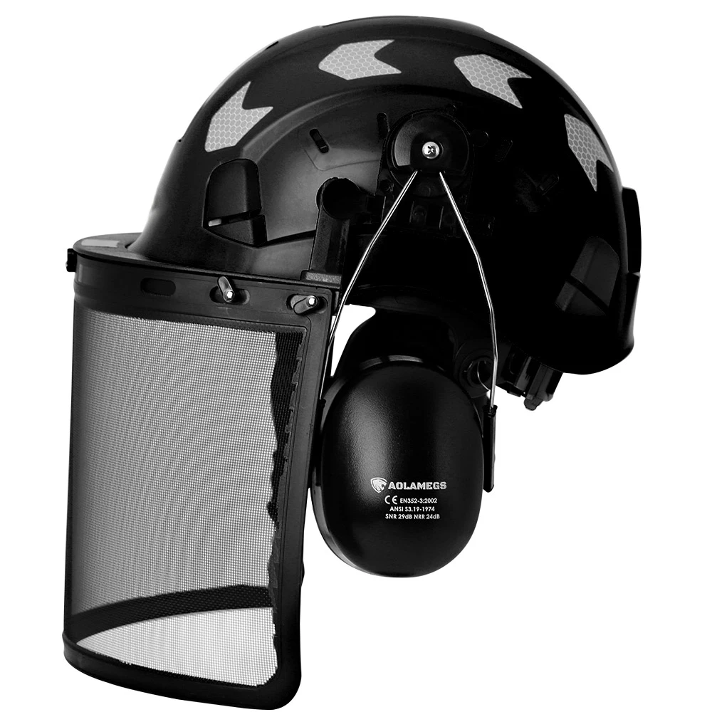 Шлем безопасности промышленного лесного хозяйства CE с сетчатой защитной маской для лица и наушниками Бензопила для лесозаготовок, каска для деревообрабатывающего работника из АБС-пластика ANSI Изображение 0