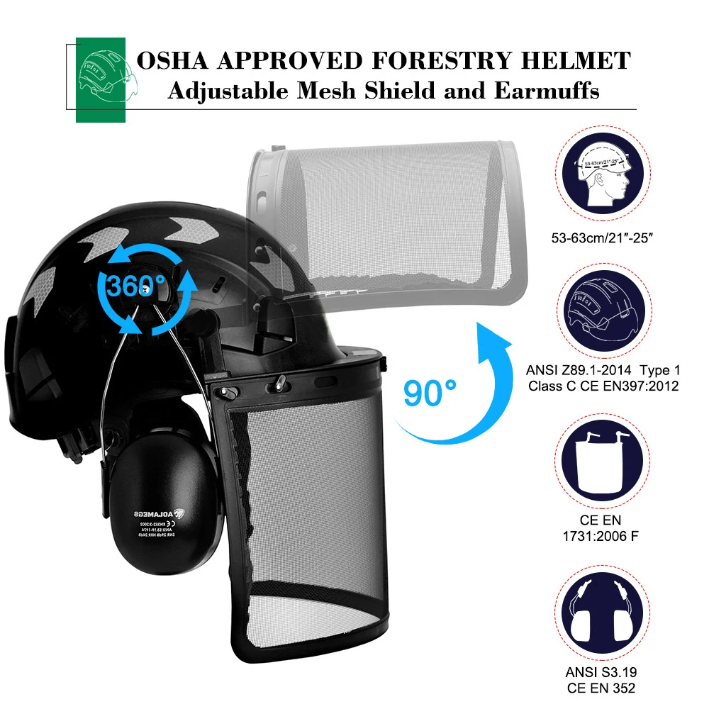 Шлем безопасности промышленного лесного хозяйства CE с сетчатой защитной маской для лица и наушниками Бензопила для лесозаготовок, каска для деревообрабатывающего работника из АБС-пластика ANSI Изображение 3