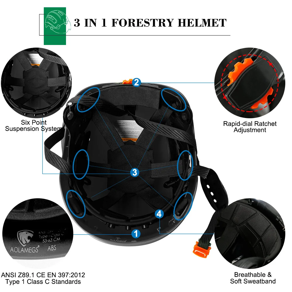 Шлем безопасности промышленного лесного хозяйства CE с сетчатой защитной маской для лица и наушниками Бензопила для лесозаготовок, каска для деревообрабатывающего работника из АБС-пластика ANSI Изображение 5